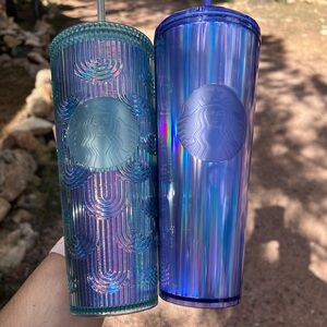 Starbucks Iridescent Teal and Blue-Purple Tumbler Duo